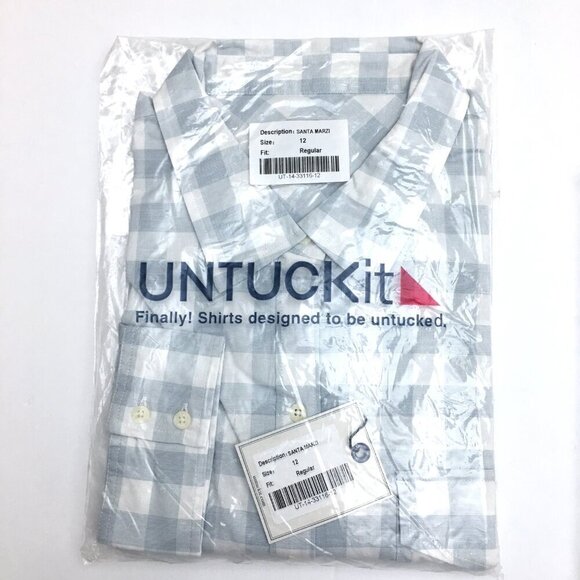 New UNTUCKit Women's Shirt Santa Marzi Blue & White Plaid Button Up size 12 - Picture 6 of 7